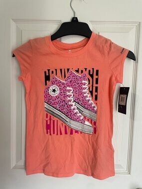 Converse Coral Tee with Pink Leopard Sneaker Graphic